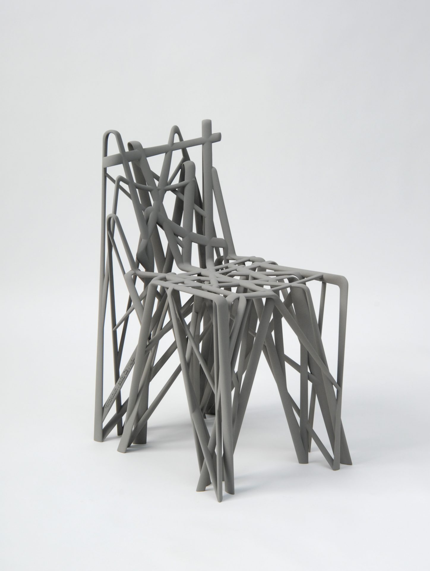 Three-quarter view of a 3D-printed chair