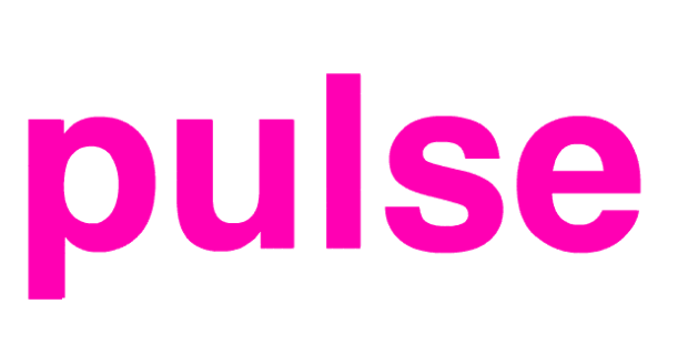 Logo from the Kunstareal newsletter. Pulse is written in pink letters on a white background.