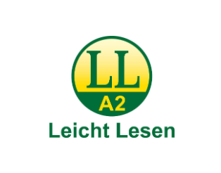 This is the test seal for language level A2. It is a yellow circle with a green border. It says LL inside and A2 underneath. Under the circle it says Leicht Lesen in green.