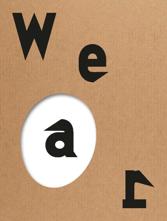 Black lettering and egg-shaped cut-out on cardboard-like cover. Wear lettering in the Sigurd font developed by Ina Bauer 2023 for the exhibition.