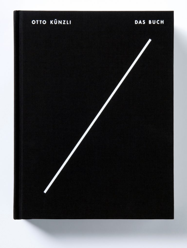 Schwarzes Buchcover mit diagonalem, weißem Strich. Beschriftung in weiß: Otto Künzli Das Buch.