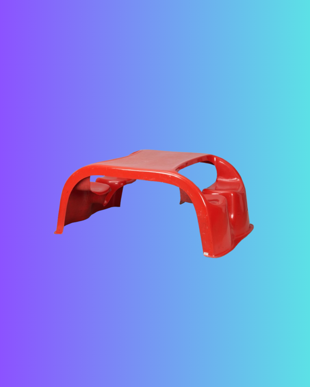 Red stool on a blue gradient background.