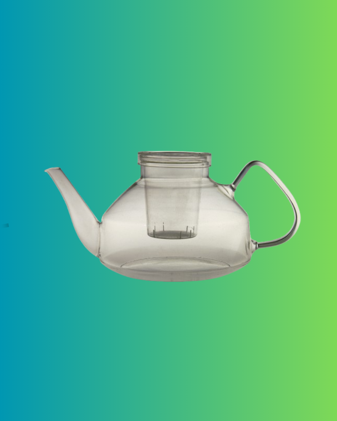 A glass jug with a lid against a blue-to-green gradient background.