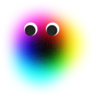 Maskottchen Spiel aus Farbflecken übereinander mit Augen.