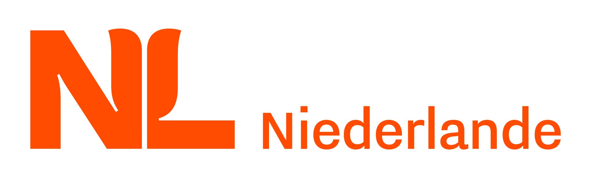 Die Buchstaben NL und das Wort Niederlande in oranger Farbe aus weißem Grund